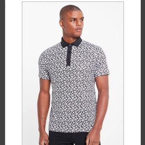 Men's Black & White Micro Floral Polo Shirt